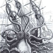 Illustration of kraken attacking ship Illustration of kraken attacking ship