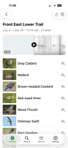 Merlin Birding app screenshot showing 21 birds